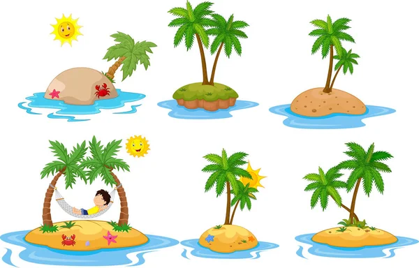 Coleção de desenhos animados ilha tropical conjunto — Vetor de Stock