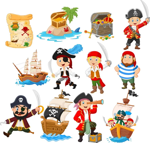 Collection of cartoon pirate — Stock Vector