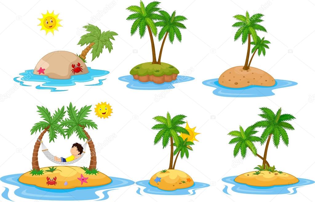 Cartoon tropical island collection set