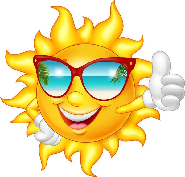 Cartoon smiling sun giving thumb up — Stock Vector