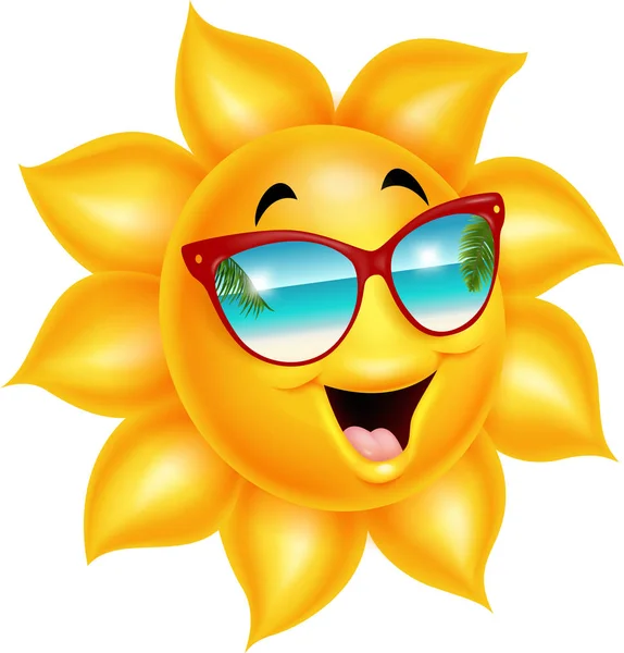 Cartoon personaggio sole indossando occhiali da sole — Vettoriale Stock