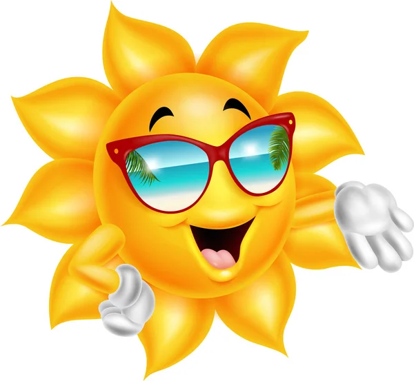 Dessin animé personnage de soleil portant des lunettes de soleil — Image vectorielle