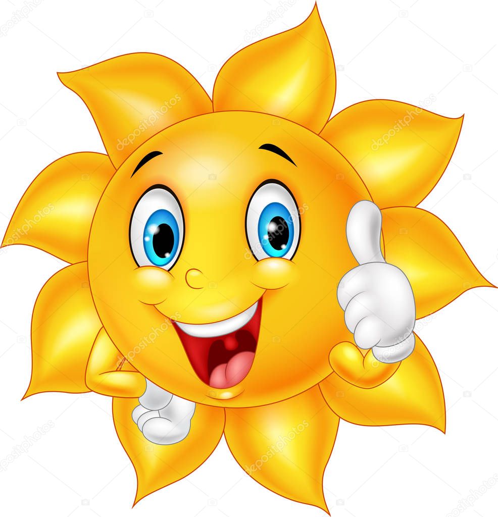 Cartoon smiling sun giving thumb up — Stock Vector © tigatelu #153557100