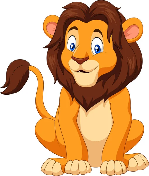 Dibujos animados león feliz sentado — Vector de stock