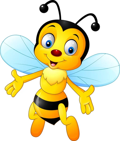 Desenhos animados abelha feliz isolado no fundo branco —  Vetores de Stock