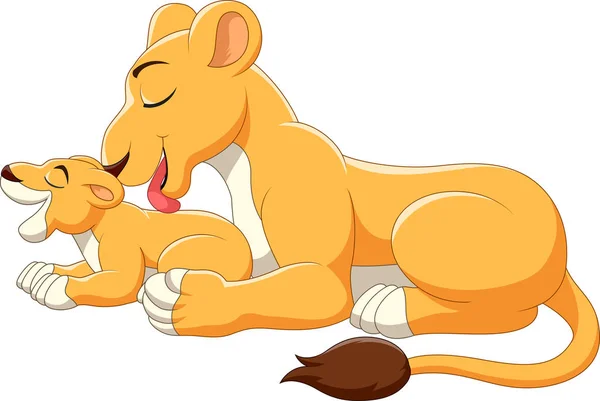 Cute matka i dziecko lew kreskówka — Wektor stockowy