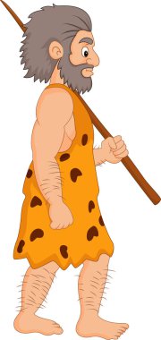 Elinde mızrak tutan bir mağara adamı.