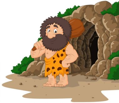 Mağara geçmişi olan bir karikatür mağara adamı kulübü.