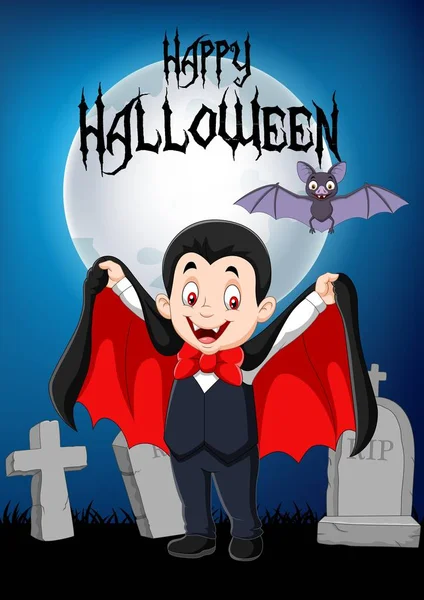 Cartoon funny vampire with halloween background — Stock Vector