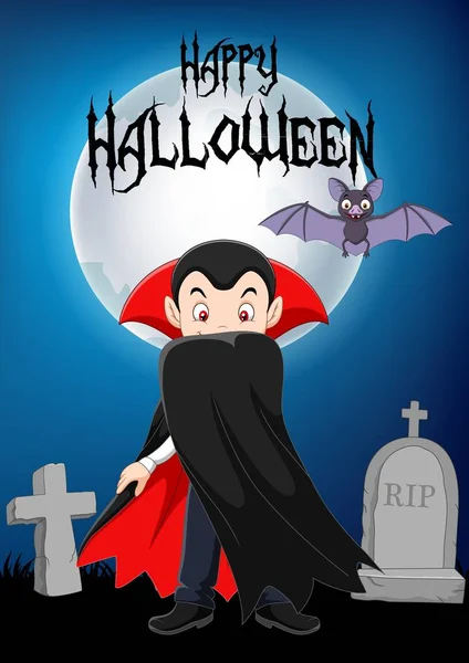 Tecknad vampyr karaktär med halloween bakgrund — Stock vektor