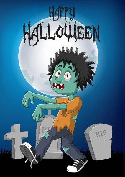 Cartoon-Zombie mit Halloween-Hintergrund — Stockvektor