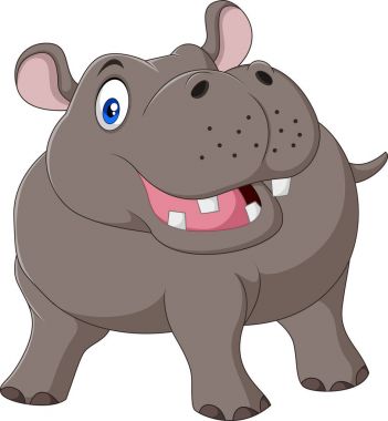 Gülümseyen hippo beyaz arka plan üzerinde izole karikatür