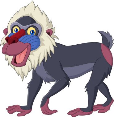 Beyaz arka plan üzerinde izole karikatür Mandrill'di maymun