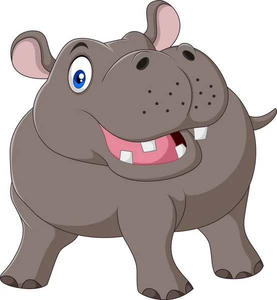 Gülümseyen hippo beyaz arka plan üzerinde izole karikatür — Stok Vektör