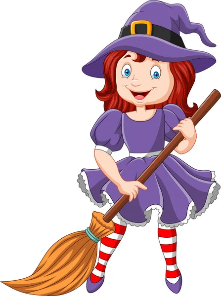 Cartoon witch holding broomstick — Stock Vector