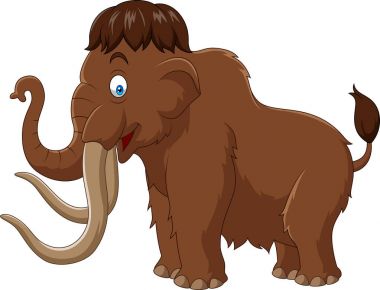 Çizgi film mamutu beyaz arkaplanda izole edilmiş.