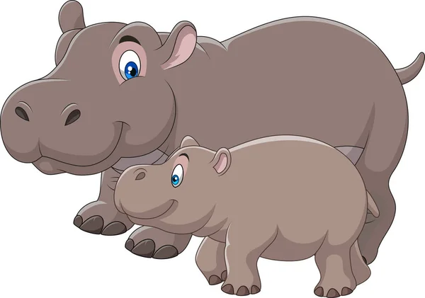 Dessin animé mère et bébé hippopotame — Image vectorielle
