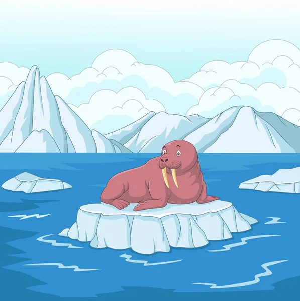 Θαλάσσιος ίππος κινουμένων σχεδίων σε πάγο — Διανυσματικό Αρχείο
