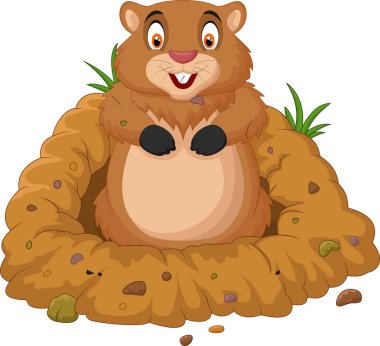 Cartoon groundhog looking out of hole clipart