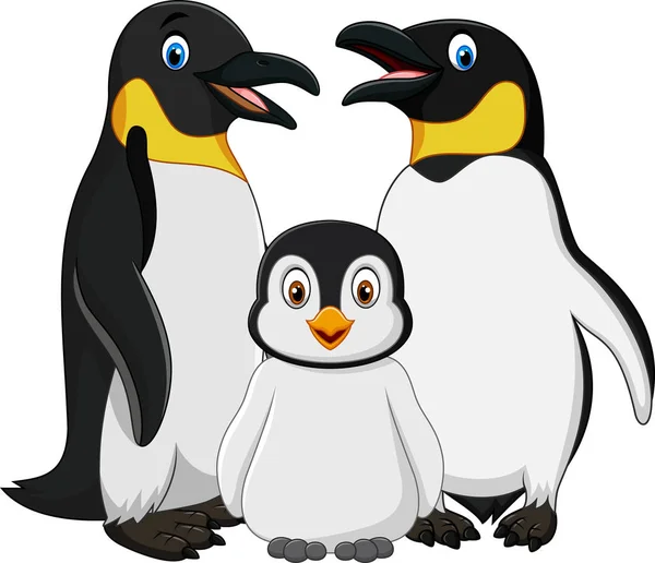 Cartoon happy penguin family isolated on white background — Stock Vector