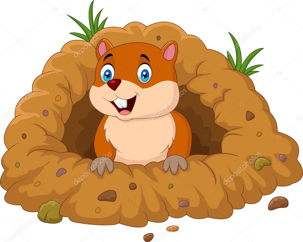 Cartoon groundhog looking out of hole