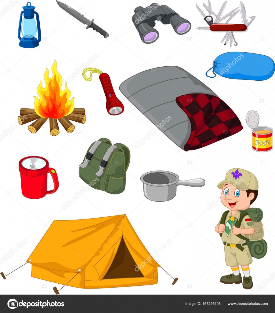 Hiking camping equipment base camp gear and outdoor accessories Stock  Vector by ©tigatelu 167295108