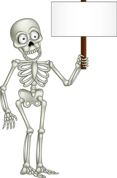 Cartoon skeleton holding blank sign — Stock Vector