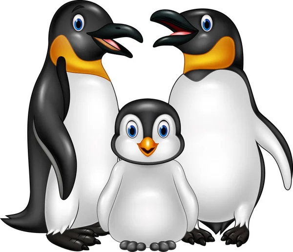 白い背景に分離されたペンギンの家族幸せな漫画します。 — ストックベクタ