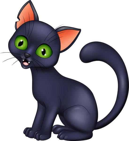 Cartoon black cat isolated on white background — Stock Vector