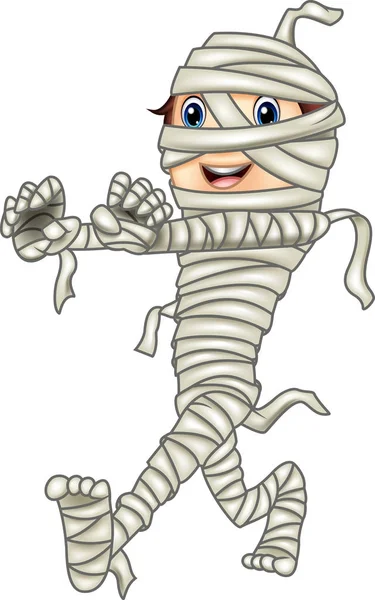 Cartoon kid with mummy costume — Stock Vector
