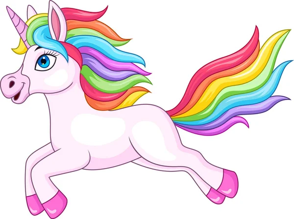 Cartoon Rainbow Unicorn Isolated White Background — Stock Vector