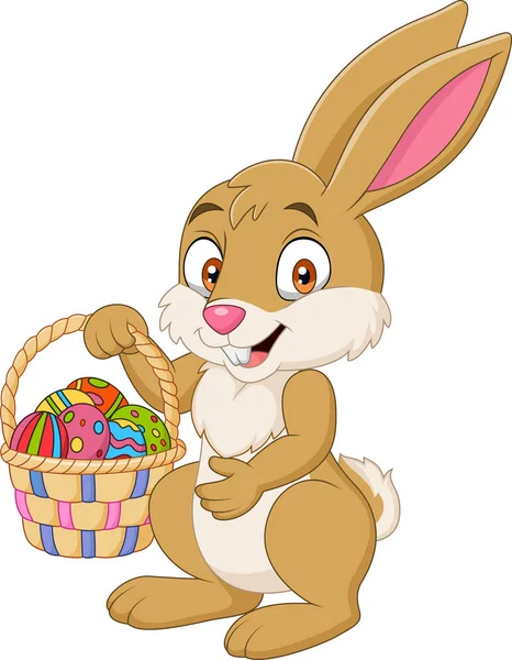 Dibujos Animados Divertido Conejo Celebración Cesta Pascua — Vector de stock