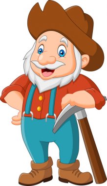 Beyaz arka plan üzerinde izole karikatür mutlu madenci