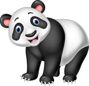 Beyaz arka plan üzerinde izole karikatür mutlu panda