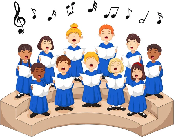 Χορωδία Κορίτσια Και Αγόρια Τραγουδούν Ένα Τραγούδι — Διανυσματικό Αρχείο