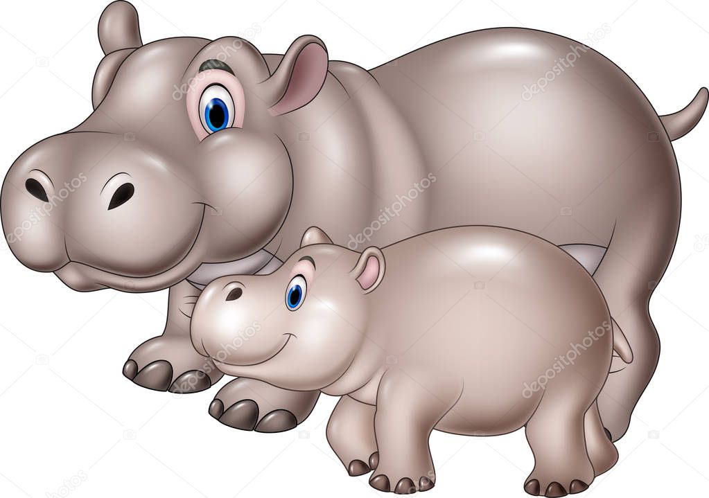 Cartoon mother and baby hippo