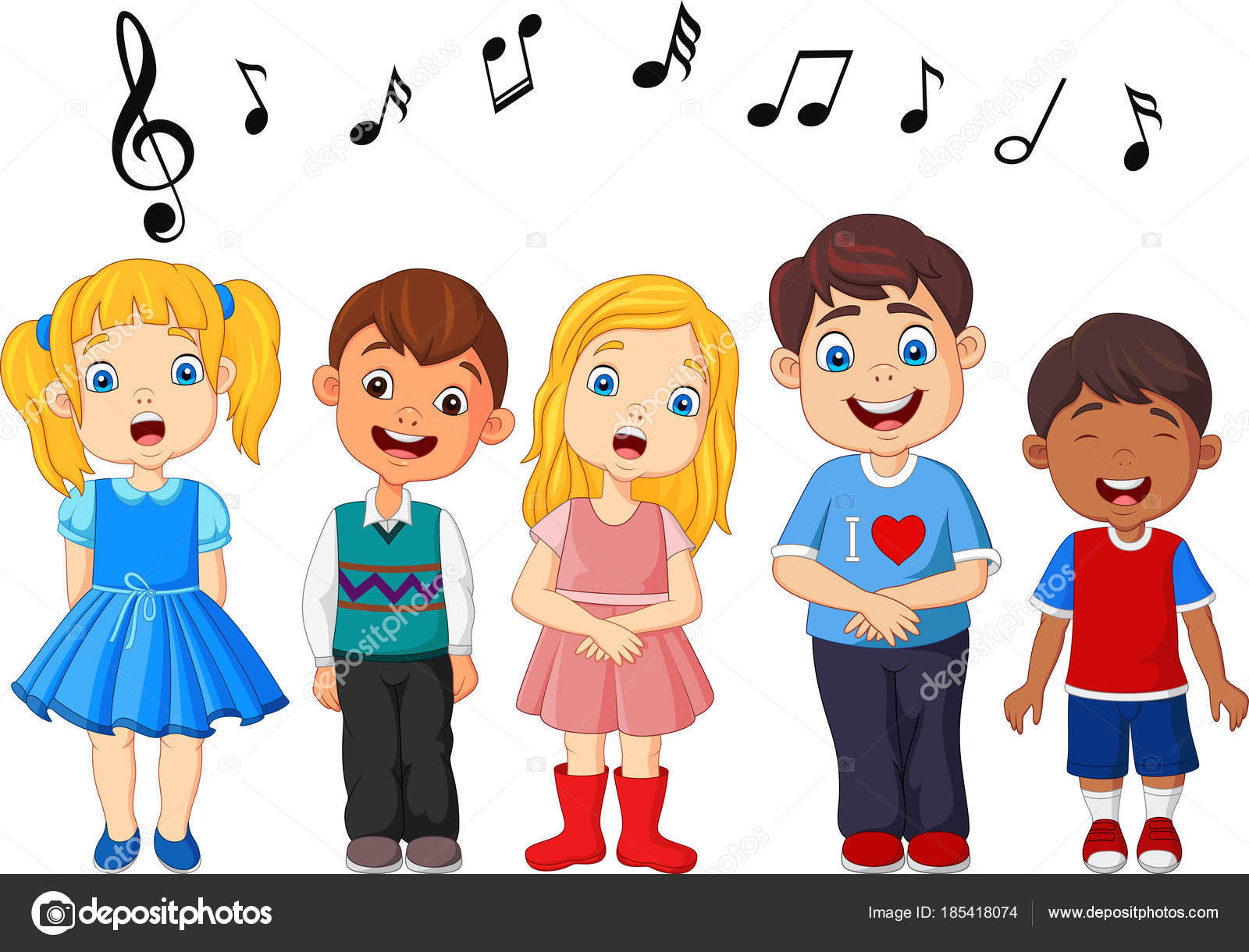 Картонна група дітей співають у шкільному хорі. 185418074
