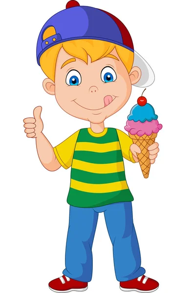 Cartoon Αγόρι Κρατώντας Ένα Παγωτό — Διανυσματικό Αρχείο