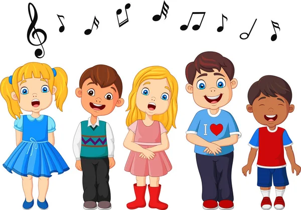 Grupo Dibujos Animados Niños Cantando Coro Escuela — Archivo Imágenes Vectoriales