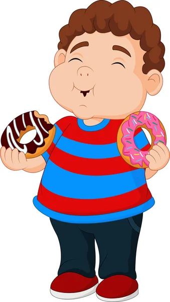 Menino Dos Desenhos Animados Comendo Donut —  Vetores de Stock