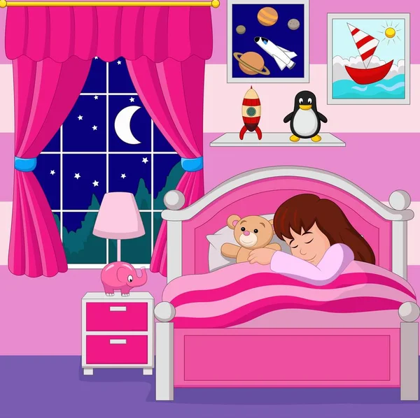 Cartoon Little Girl Sleeping — Stock Vector