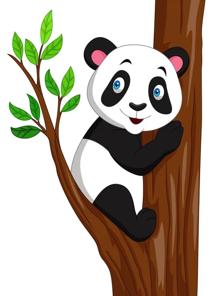 Cartoon Panda Climbing Tree — Stock Vector