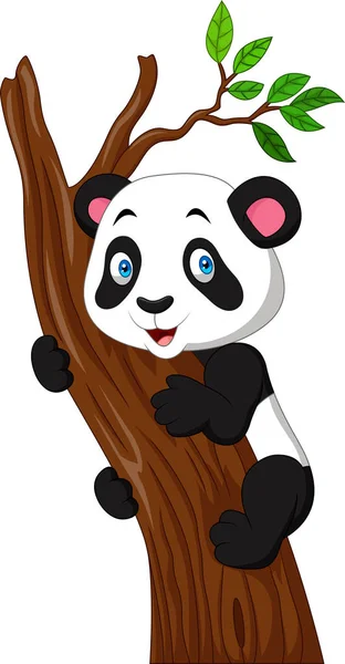 Panda Dibujos Animados Trepando Árbol — Vector de stock