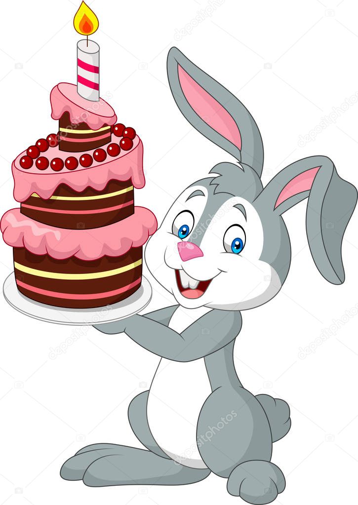 cartoon rabbit holding birthday cake