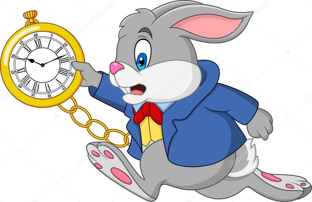 Cartoon rabbit holding watch