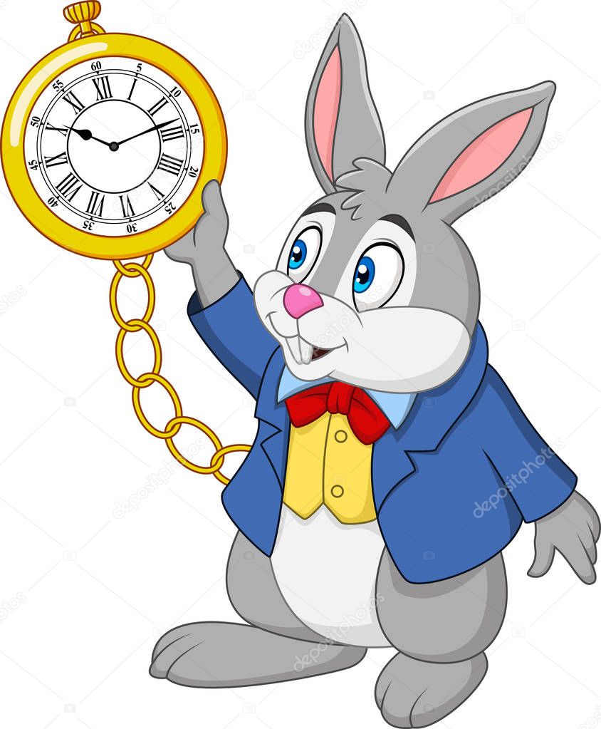 Cartoon rabbit holding watch
