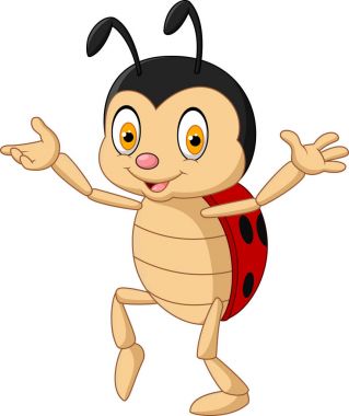 Beyaz arka plan üzerinde izole karikatür komik uğur böceği