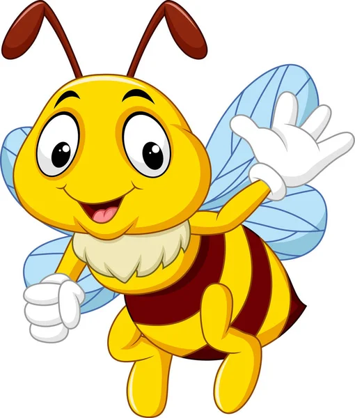 Γελοιογραφία Μέλισσα Κουνώντας Χέρι — Διανυσματικό Αρχείο