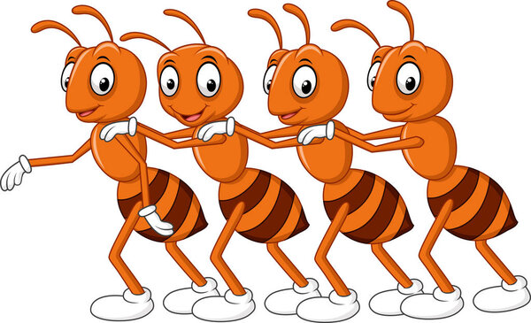 Cartoon line of worker ants