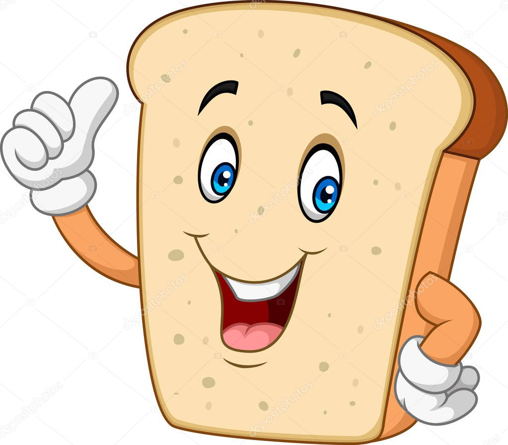Cartoon happy sliced bread giving thumb up